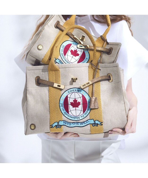 A.D.M.J. 【ファブリック】リネンラメクロス/前金具付トート32cm(Dカン＋)リネンラメクロス/前金具付トート40cm(Dカン＋) GOLD