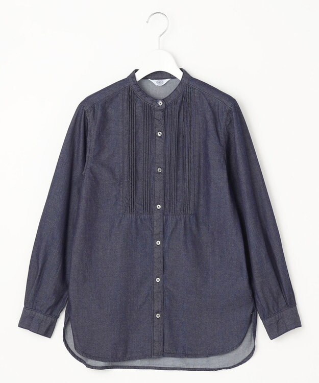 J.PRESS LADIES 【洗える・セットアップ対応】5ozバージラコンパクト ピンタック ブラウス ネイビー系