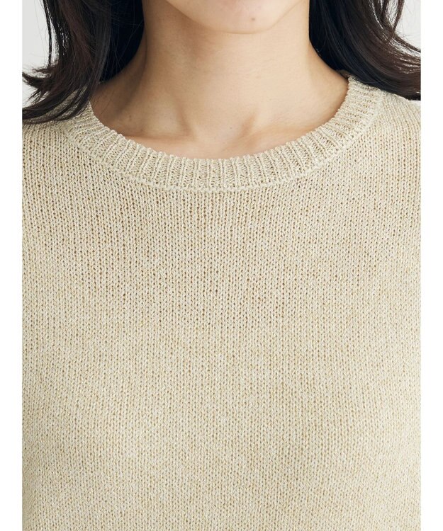 Green Parks ラメ５分袖コンパクトニットプルオーバー Gold