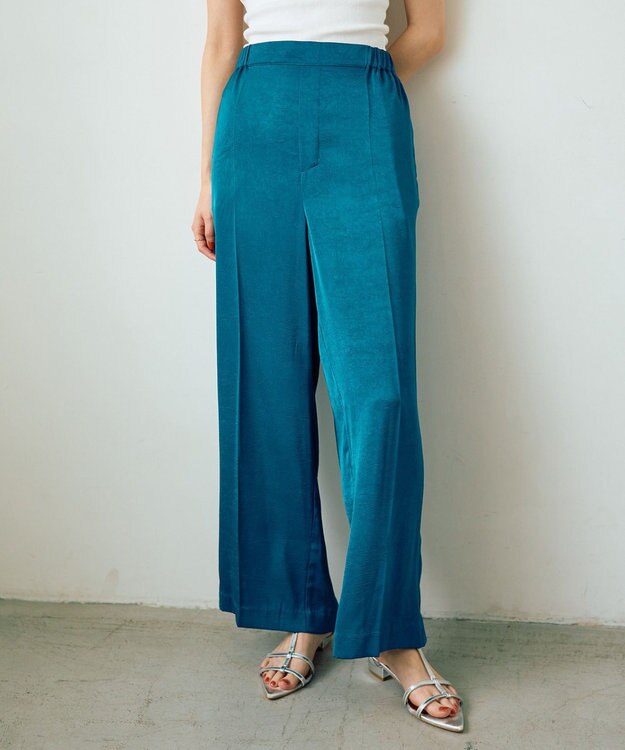YECCA VECCA ヴィンテージサテンストレートパンツ Blue Green