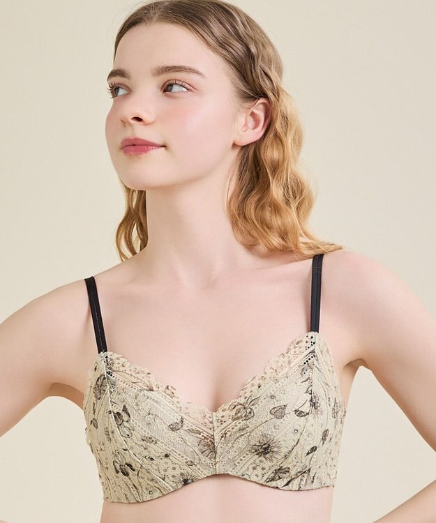 une nana cool 【リニューアル】364ブラ レース MADE WITH LIBERTY FABRIC ベージュ×ブラック