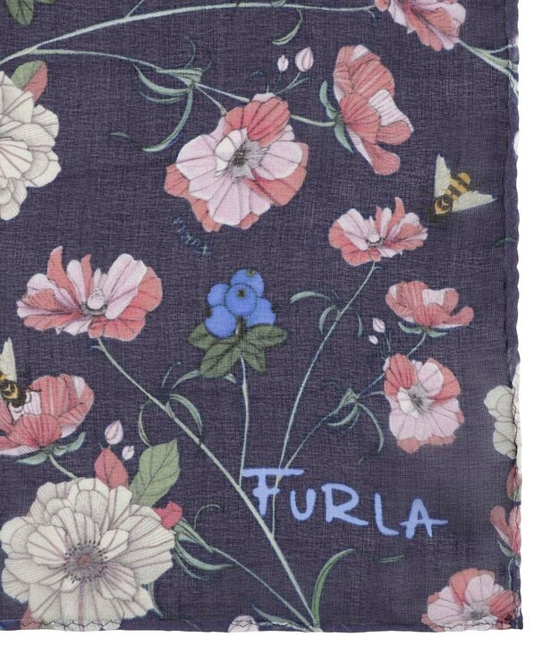 MOONBAT FURLA(フルラ) シルクシフォンロングスカーフ／35×150cm ネイビーブルー