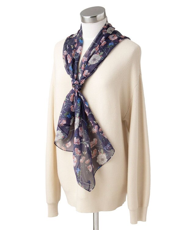 MOONBAT FURLA(フルラ) シルクシフォンロングスカーフ／35×150cm ネイビーブルー