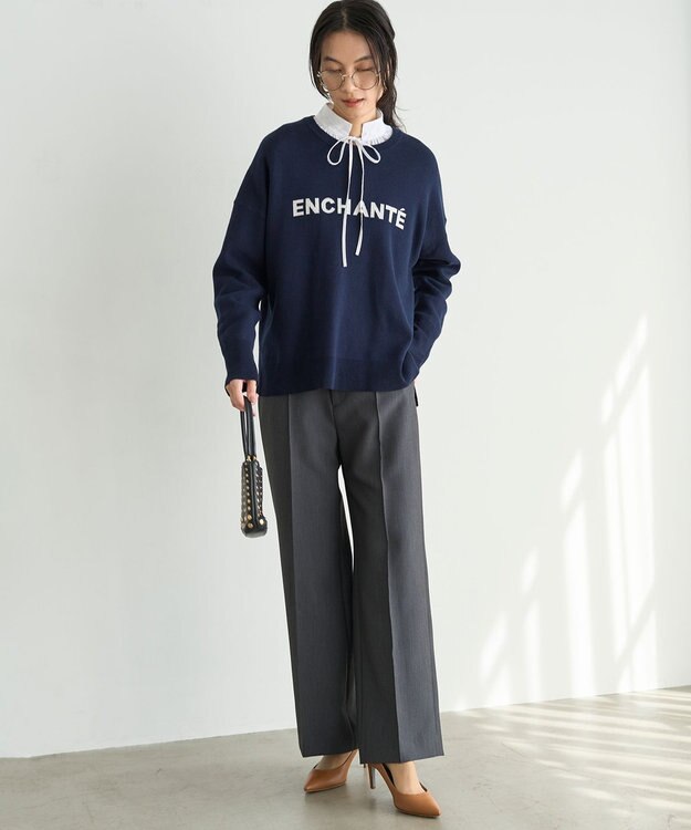 UNFILO 【新色追加】スウェットライク ロゴニット ネイビー×ホワイトロゴ