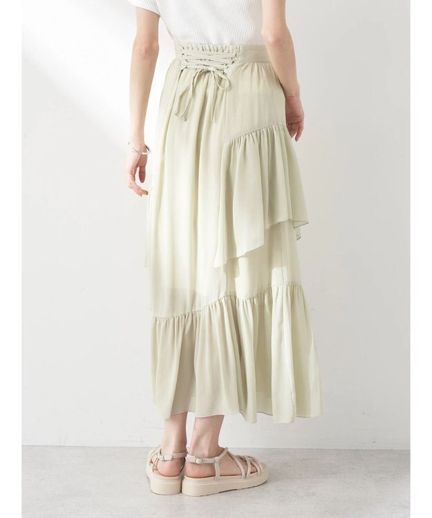 earth music&ecology シアー楊柳アシメティアードスカート Green