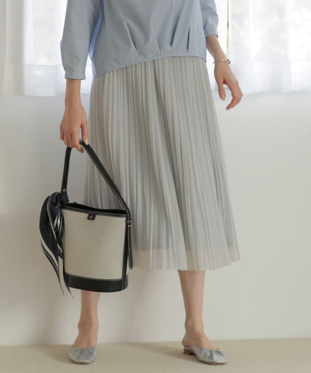 J.PRESS LADIES L 【洗える】オーガンジートリコット プリーツ スカート ライトグレー系