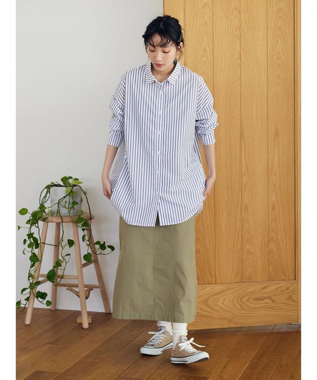 CRAFT STANDARD BOUTIQUE イージーケアコクーンポケ付きチュニック Stripe White