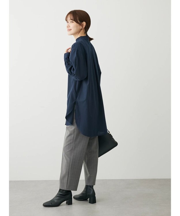 Green Parks イージーケアスタンドフリルシャツチュニック Navy