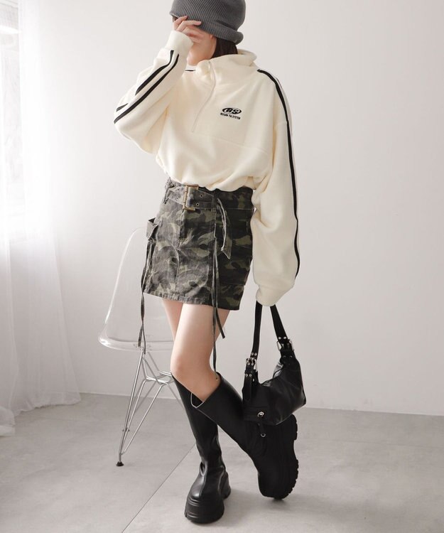 WEGO ハーフジップフリースショートプルオーバー ホワイトアイボリー