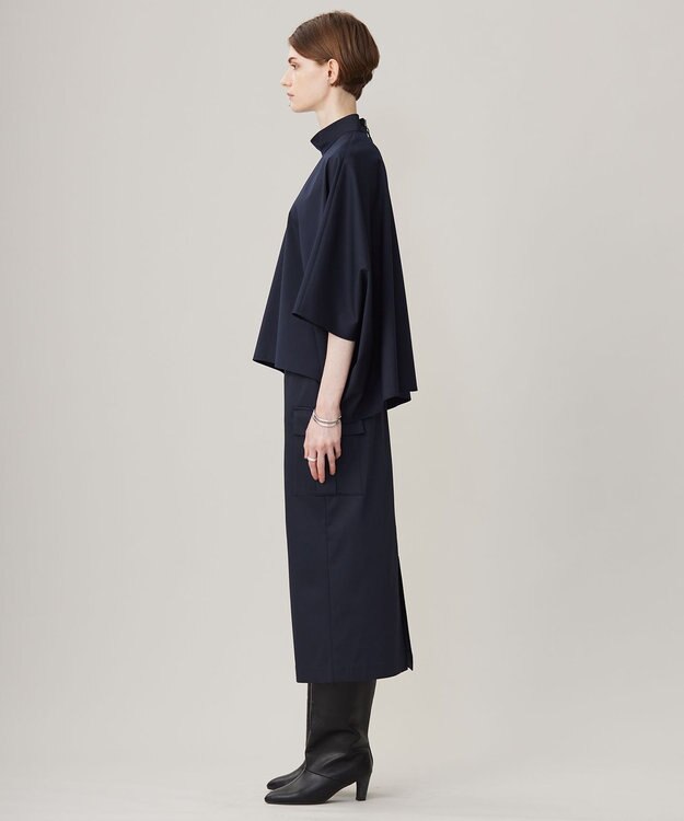 ICB L 【洗える】ウォームサテン カーゴスカート ネイビー系