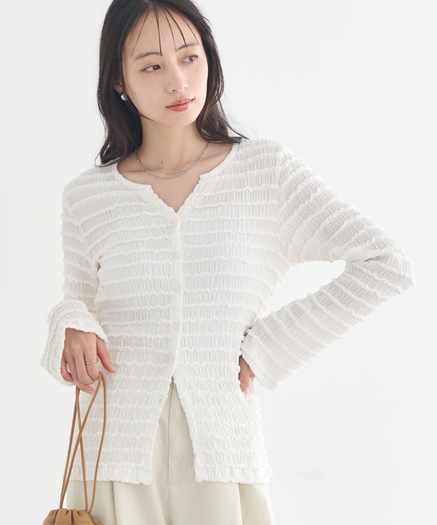 earth music&ecology 【予約】シャーリングカットカーディガン アイボリー