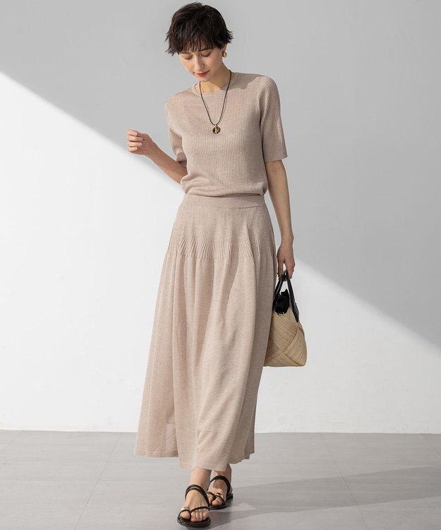 23区 S 【洗える】シャイニーシアー リブ ニット ベージュ系