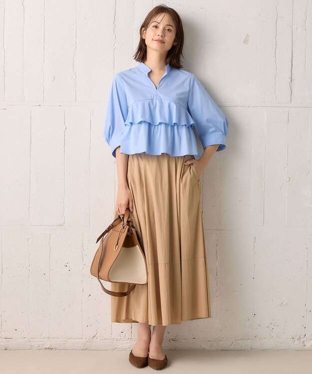 組曲 コンパクトシャーティングティアード ブラウス サックスブルー系