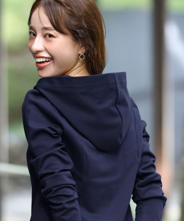 Tiaclasse 【UVカット・吸水速乾・洗える】 “きれい見え” カットソーラインフードパーカー ネイビー