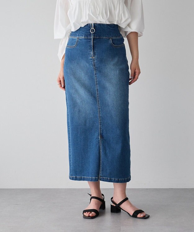 YECCA VECCA フロントZIPハイウエストデニムスカート Indigo