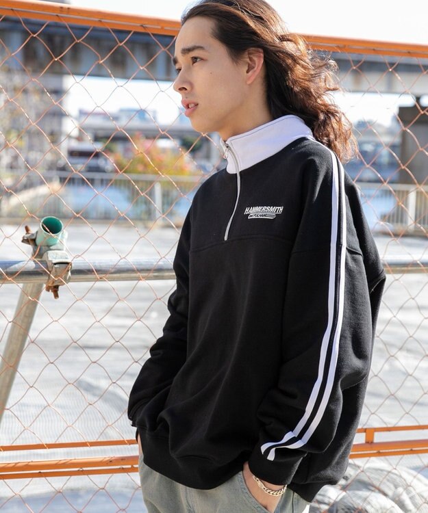 WEGO ヘビーウエイトラインスリーブプルオーバー ブラック