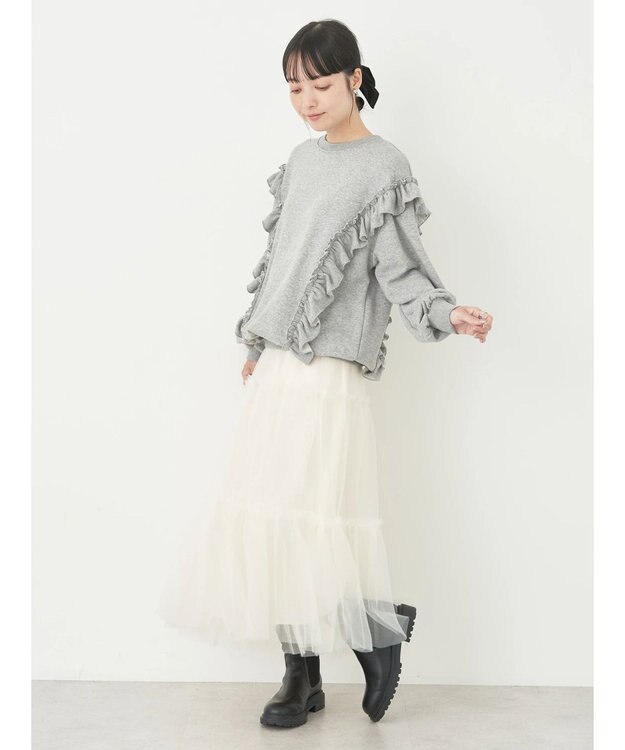 earth music&ecology フリルスウェットプルオーバー Light Gray