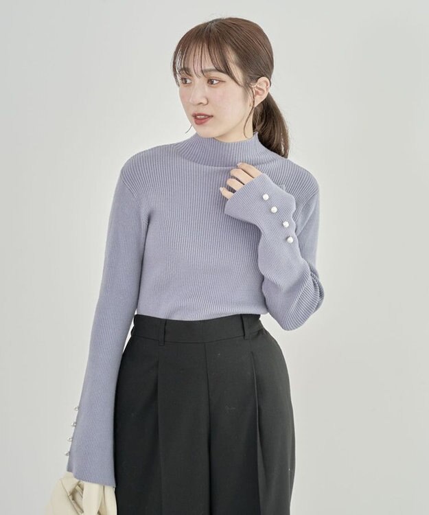 Green Parks ・ｓｗｉｎｇ　ｂｙ　袖パールボタンハイネックニット Blue