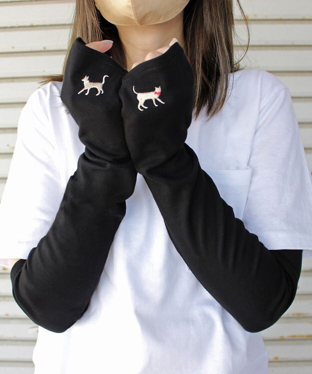 ORuKuBET 【WOMEN】 おさんぽねこ刺繍UVグローブ / UVカット / 猫グッズ ベージュ