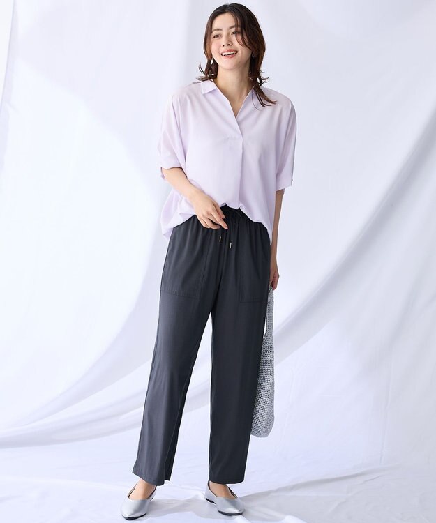 ANY 【新色追加】スキッパーネック袖タックブラウス ピンク