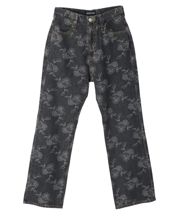 Green Parks ・Ｄｏｕｂｌｅ　Ｆｌａｇｓ　フラワー抜染ストレートデニム Black