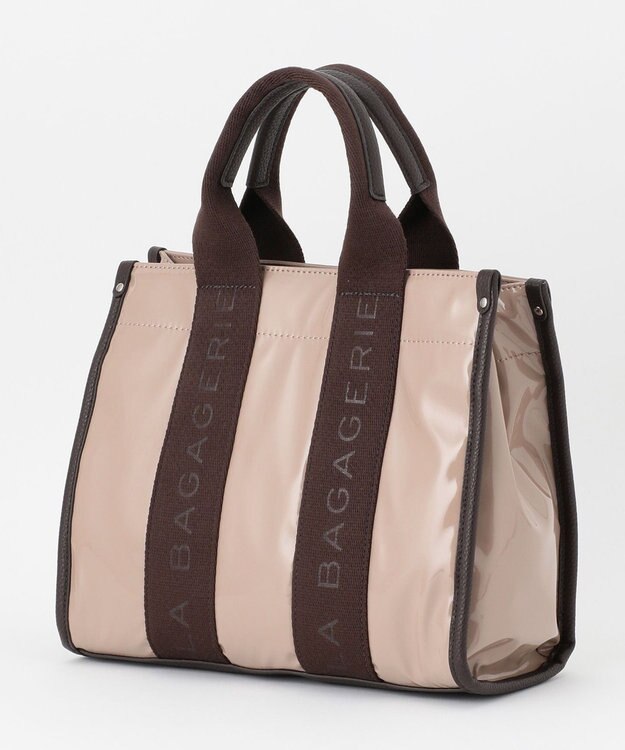 LA BAGAGERIE ソフトエナメル　ロゴテープ2WAYトートバッグ　Mサイズ グレージュ
