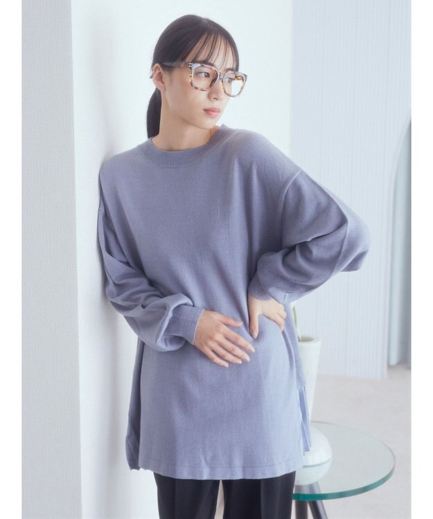 earth music&ecology バックヘムプリーツチュニック Blue