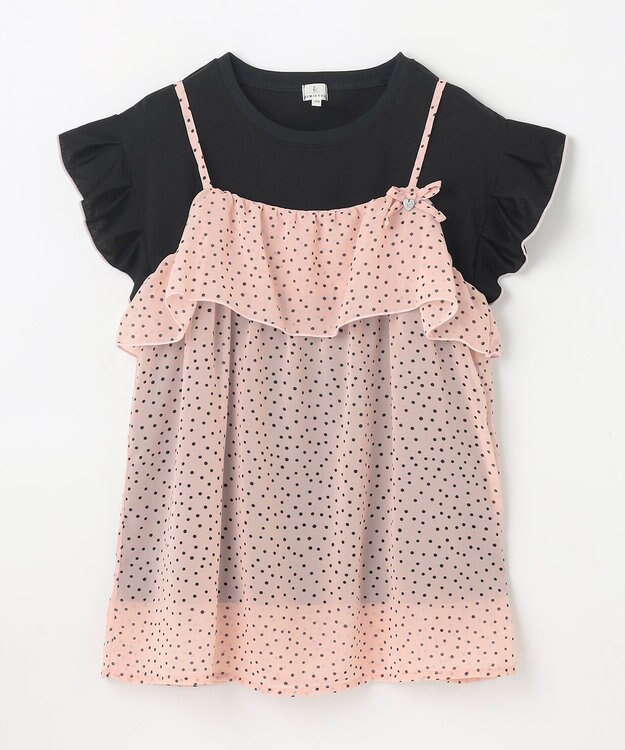 組曲 KIDS 【150-160㎝】ドットキャミ＋TシャツSET ピンク×ブラック