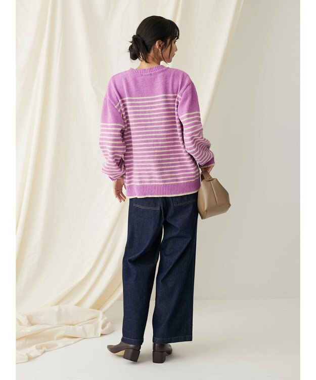 CRAFT STANDARD BOUTIQUE 洗えるモールニットボーダープルオーバー Purple