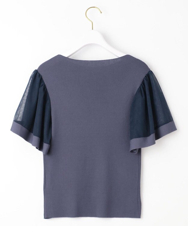 ANY SIS 【洗える】チュールスリーブ ニット ダスティブルー