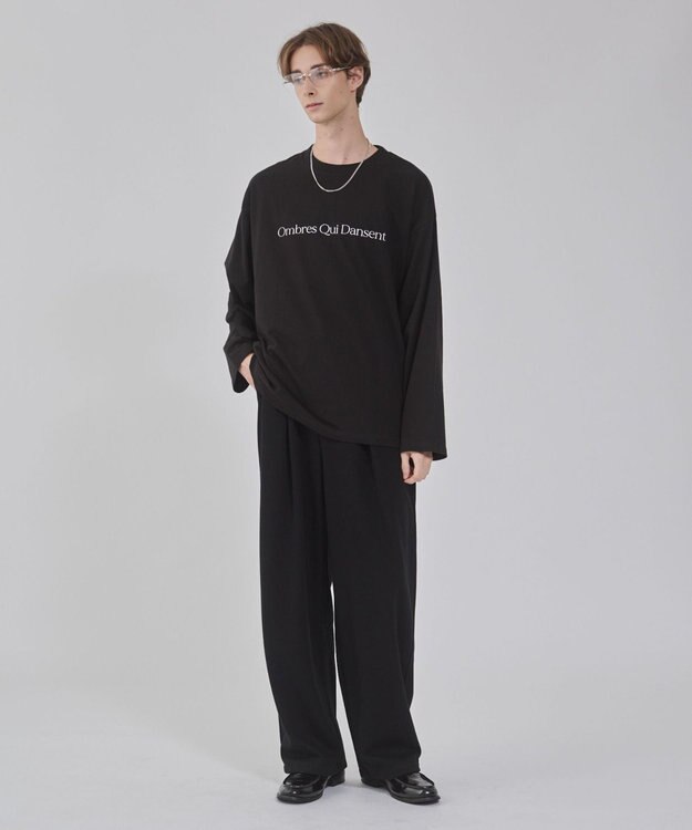 WEGO 【ウエストゴム/MLサイズ展開/ユニセックス着用ITEM】ボンディングワイドスウェットパンツ ブラック