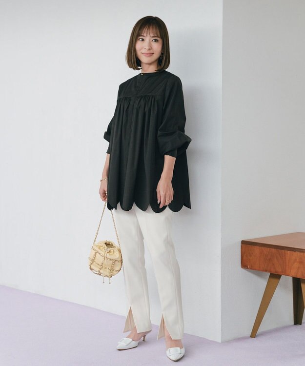 #Newans 【ANSWER for 神戸エレガンス】スカラップヘムチュニックブラウス ブラック系