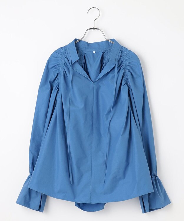 #Newans 【ANSWER for 骨格ナチュラル】ギャザーショルダーシャツ ブルー系