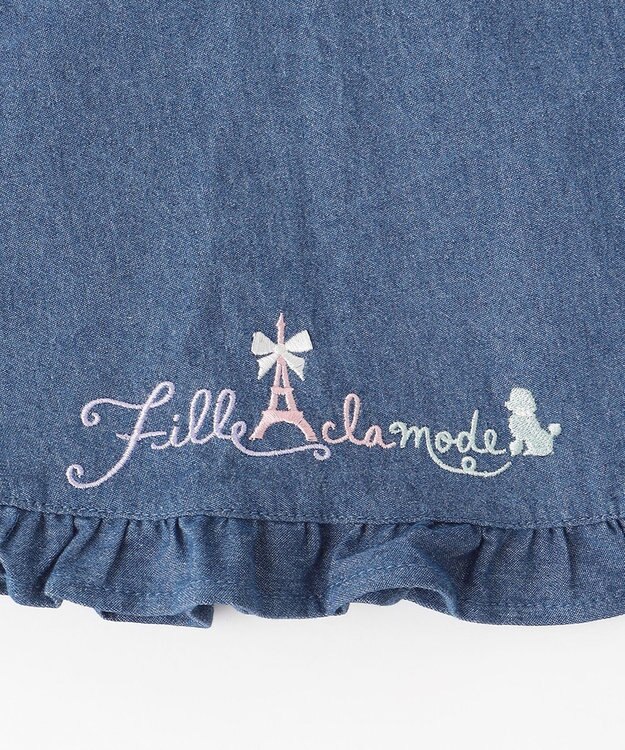 ANY KIDS 裾 ロゴ刺繍 スカパン デニムブルー