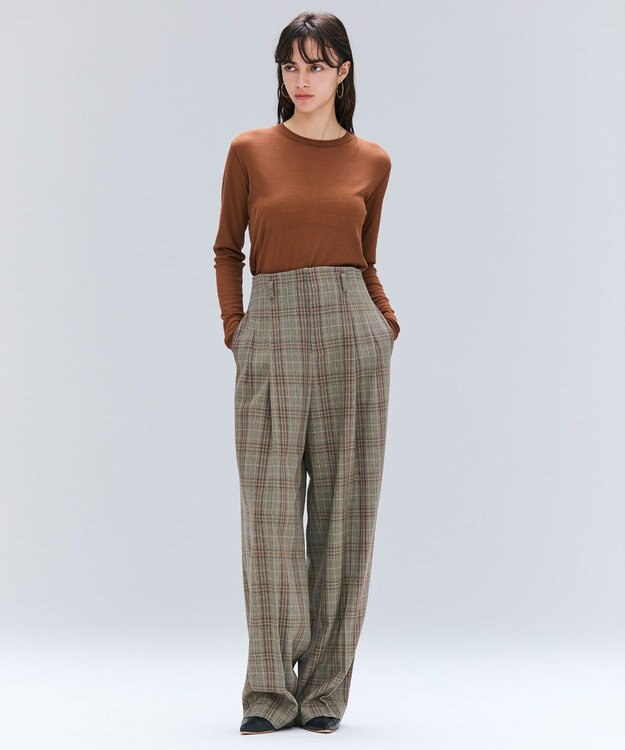 BEIGE， SELMA / チェックウールハイウエストタックパンツ Camel × Nude