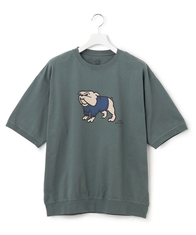 J.PRESS YORK STREET 【UNISEX】ブルドッグプリントTシャツ スモーキーグリーン系