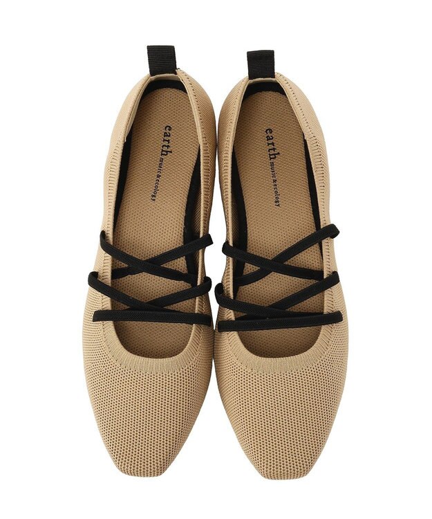 earth music&ecology レースアップニットバレーシューズ Beige