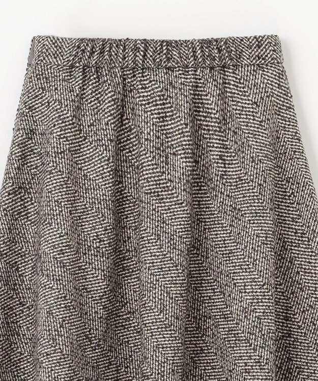 ANY 【ウエストゴム】ループツイードヘリンボーンフレアスカート グレーベース