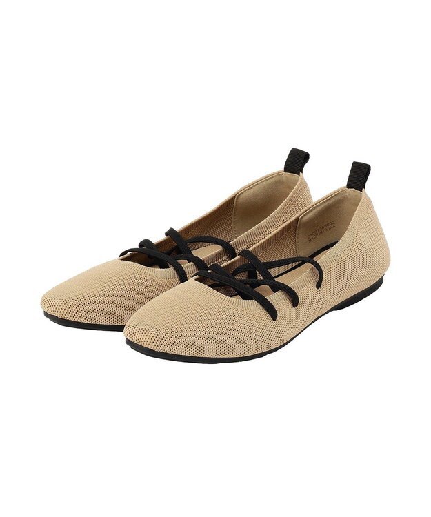 earth music&ecology レースアップニットバレーシューズ Beige