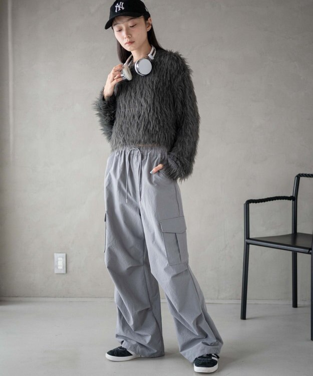 WEGO 【ウエストゴム】イージーパラシュートカーゴパンツ グレー