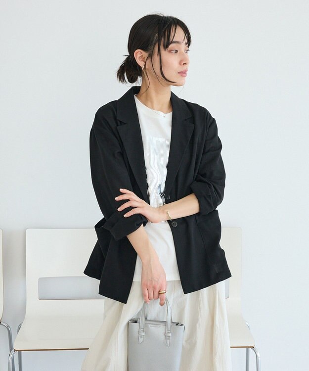 CRAFT STANDARD BOUTIQUE リネンライクオーバーサイズジャケット Black