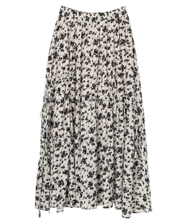 earth music&ecology ドロストギャザーフレアスカート Flower Navy