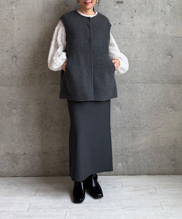 #Newans バックペプラムダブルフェイスジレ グレー