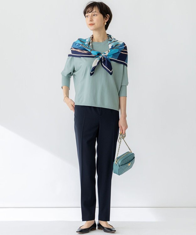 23区 【洗える】コンフォートストレッチ ドルマンスリーブ ニット ライトグリーン系