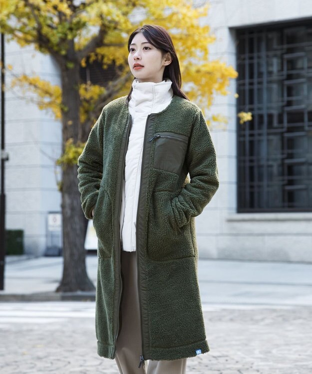 SHARE PARK LADIES 【LADIES】ボアフリースロングカーディガン オリーブ