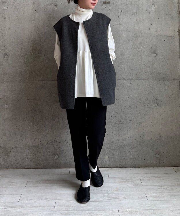 #Newans バックペプラムダブルフェイスジレ グレー