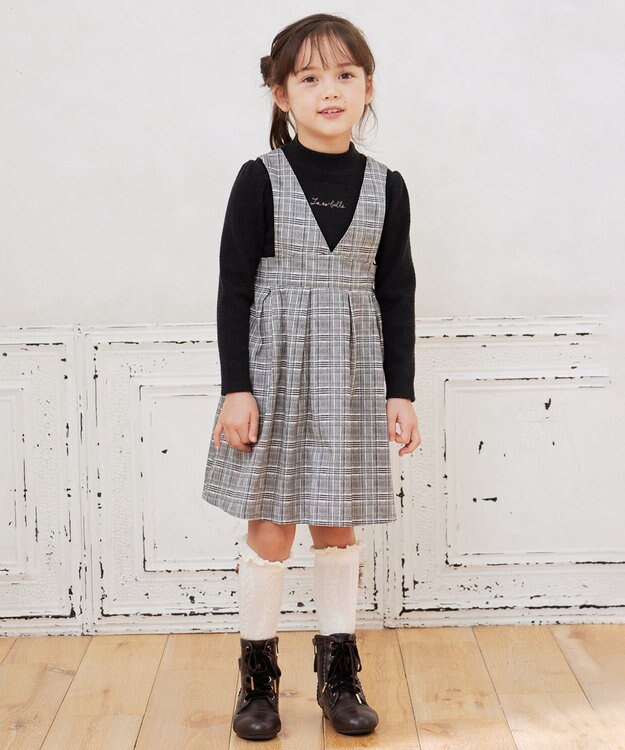 ANY KIDS ドッキングチェックワンピース モノトーン系