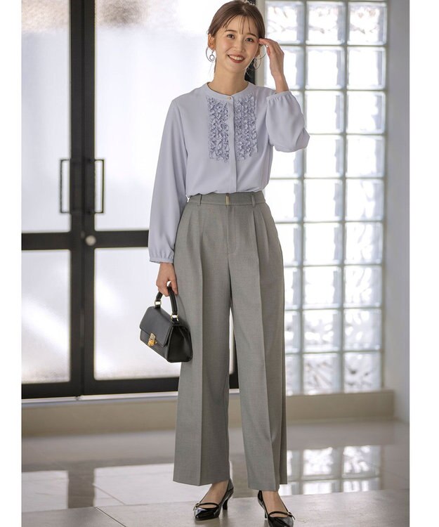 ANY SIS 【洗える】フリルディテール ブラウス ライトブルー