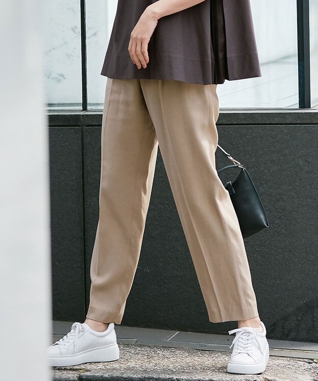 自由区 L 【洗える/セット着用可】キュプラリネンシャンタン イージーテーパードパンツ ベージュ系