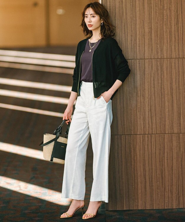 23区 【CLASSY.6月号掲載/洗える】リネンレーヨンストレッチ ワイドパンツ ホワイト系